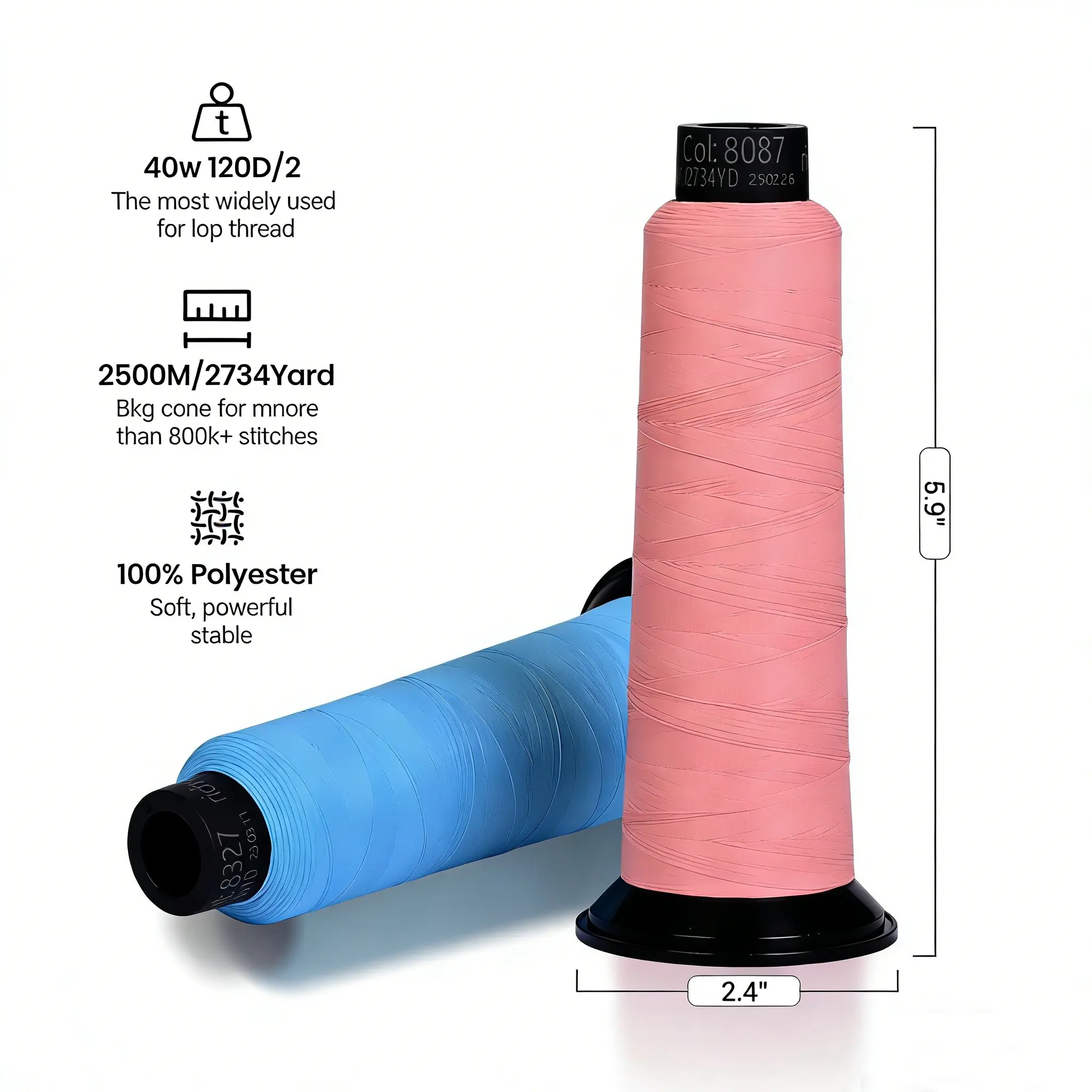 BAI 40WT 120D/2 Matte Polyester Embroidery Thread, Single 2500M Spool, for Embroidery and Sewing