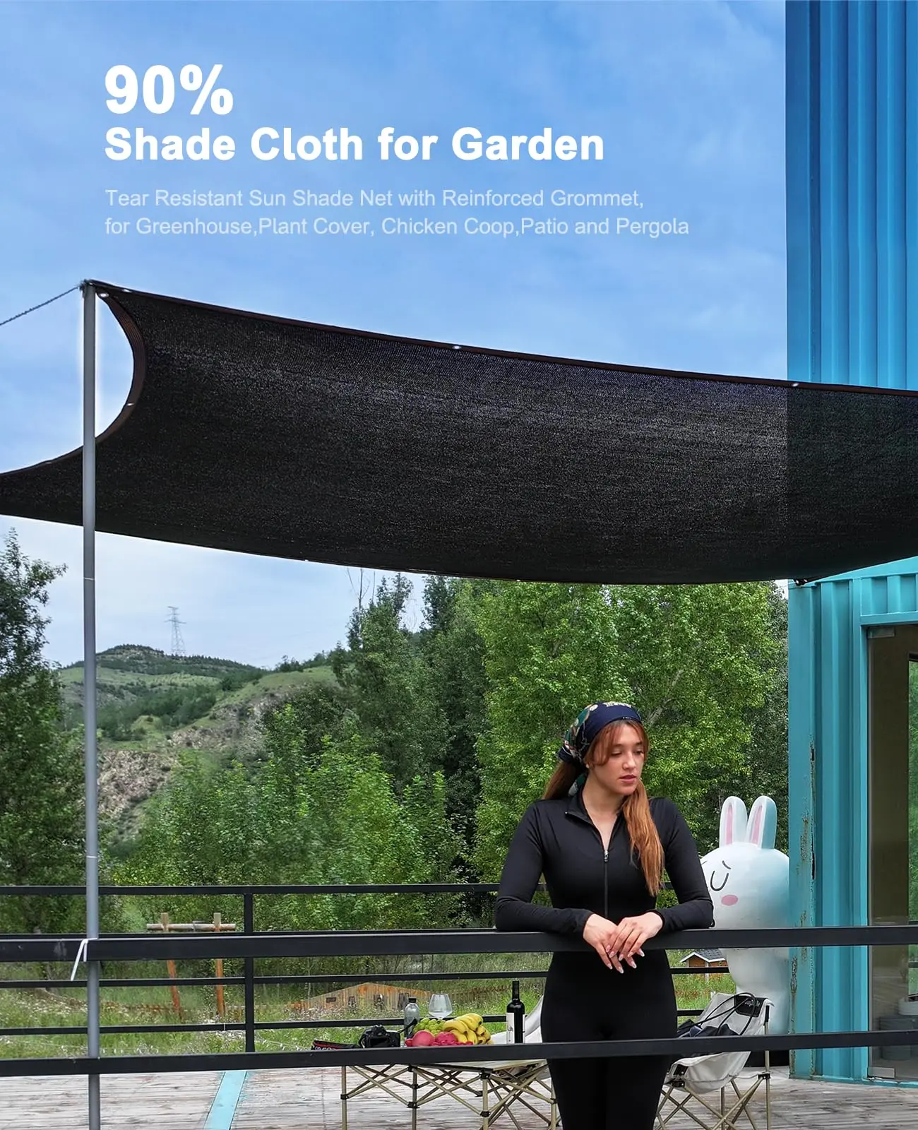 10x13FT Black Outdoor Shade Canopy Privacy Screen - 90% Sun Block UV-Resistant Mesh Fabric, Sturdy Heavy-Duty Patio Shade Cover with Reinforced Grommets & Grommet Ties, for Backyard Fence, Balcony