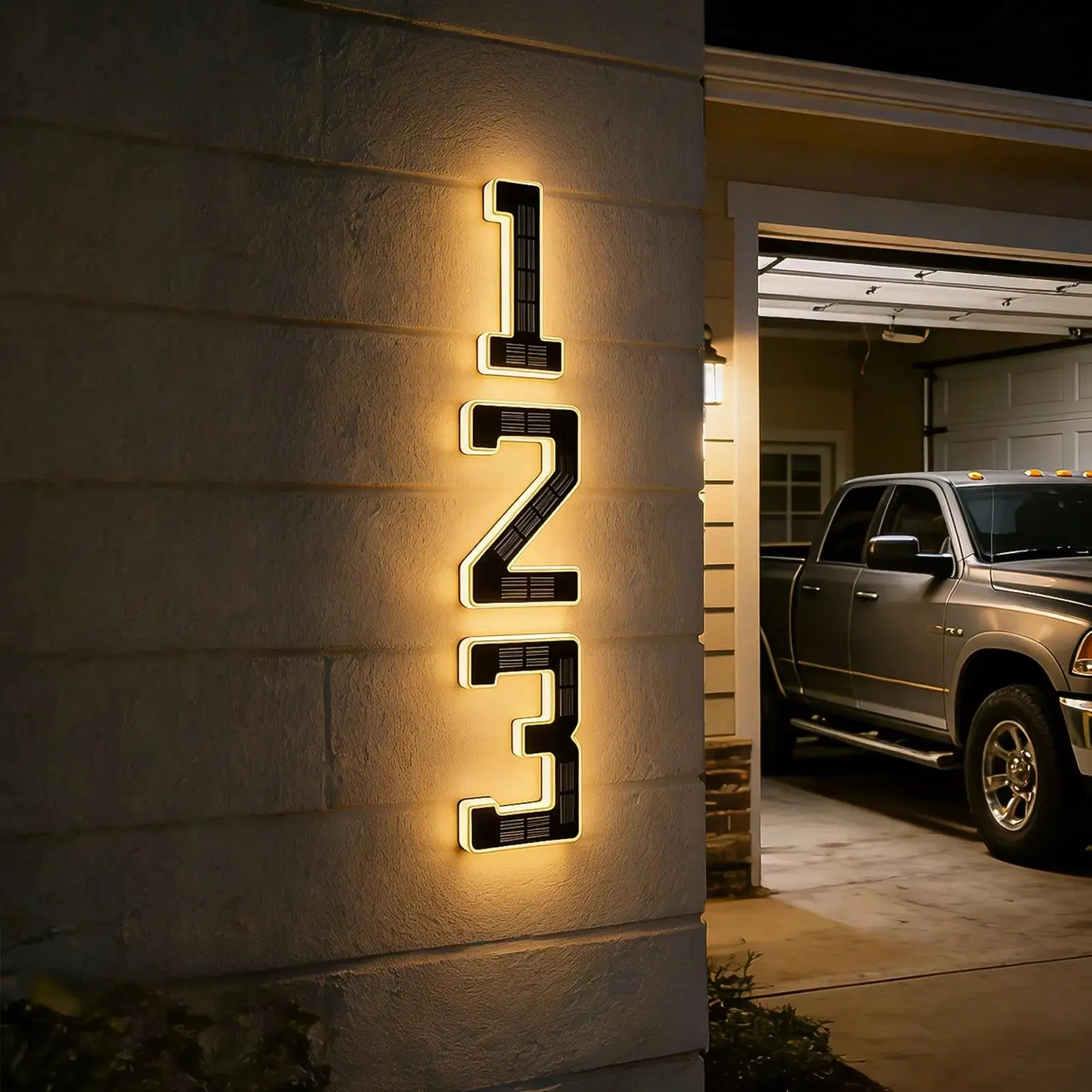 6.7 in ABS Plastic Outdoor Wall Solar Lighted House Numbers - Modern Personalizable DIY Kit, Home Decor, Farmhouse Sign, Exterior Illuminated Home Accessory, Housewarming Gift