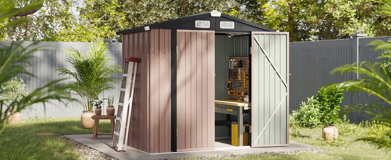 Aoxun Multi-Size Metal Storage Shed | Galvanized Steel, Lockable Doors | Heavy Duty Outdoor Storage for Backyard, Garden, Patio（（4x6FT / 8x10FT /10x12FT）