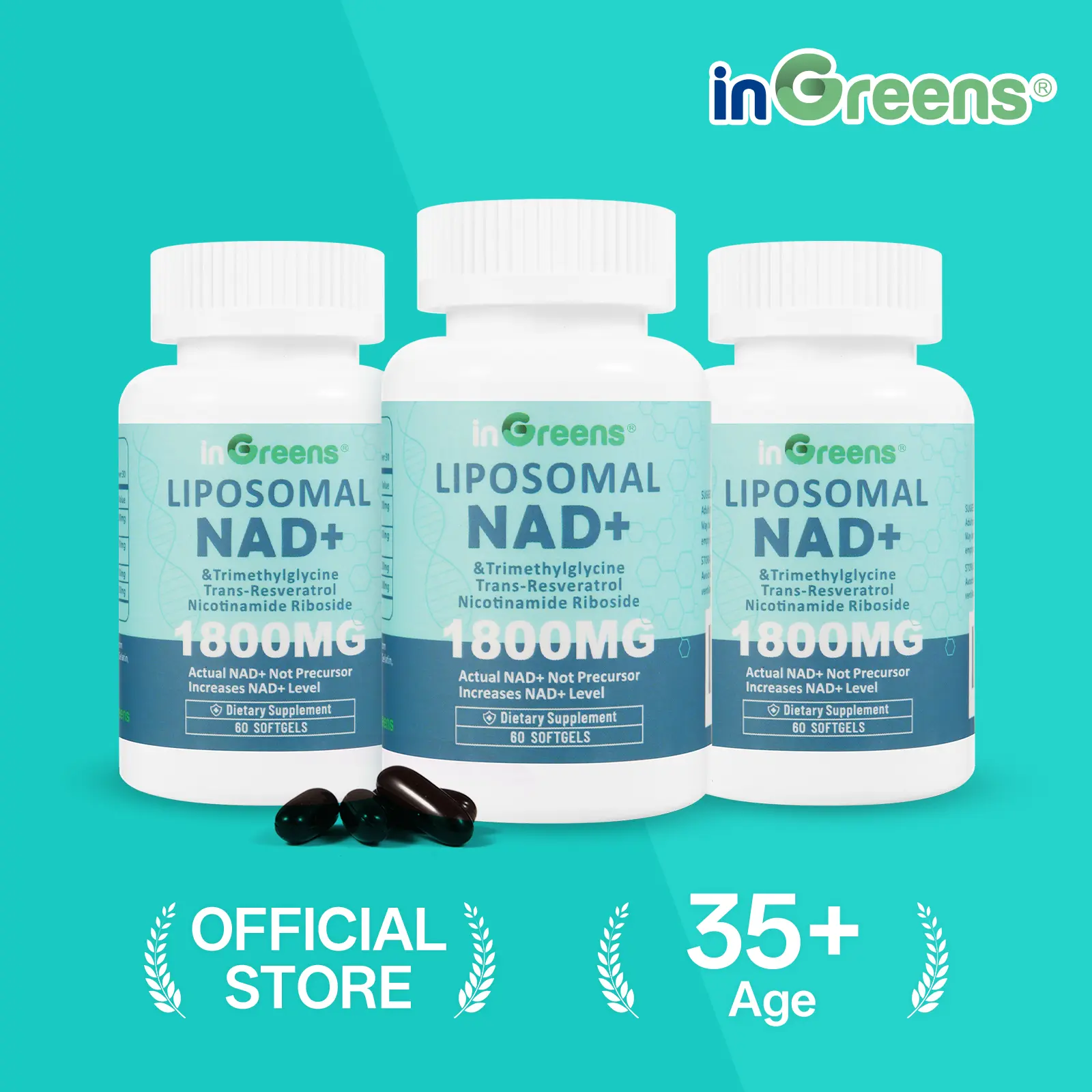 inGreens NAD+ Supplement - Antioxidant Rich, Caffeine-Free Energy Antioxidants Nutritional Supplement with Cellular Delivery - 3 Cups, 1800mg per Serving, 180 Count (90 Day Supply) for Healthy Aging, Antioxidant Rich Supplement