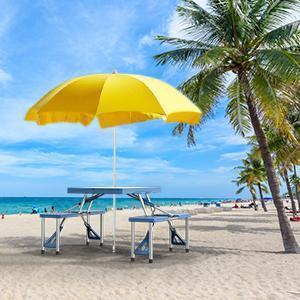 VINGLI 4 Ft Camping Picnic Table Set with 4 Seats with Umbrella Hole Folding Lightweight Suitcase Card Table-220 Lbs Support Aluminum Frame, Plastic RV Tabletop for Barbecue,Travel,Outing,Gathering