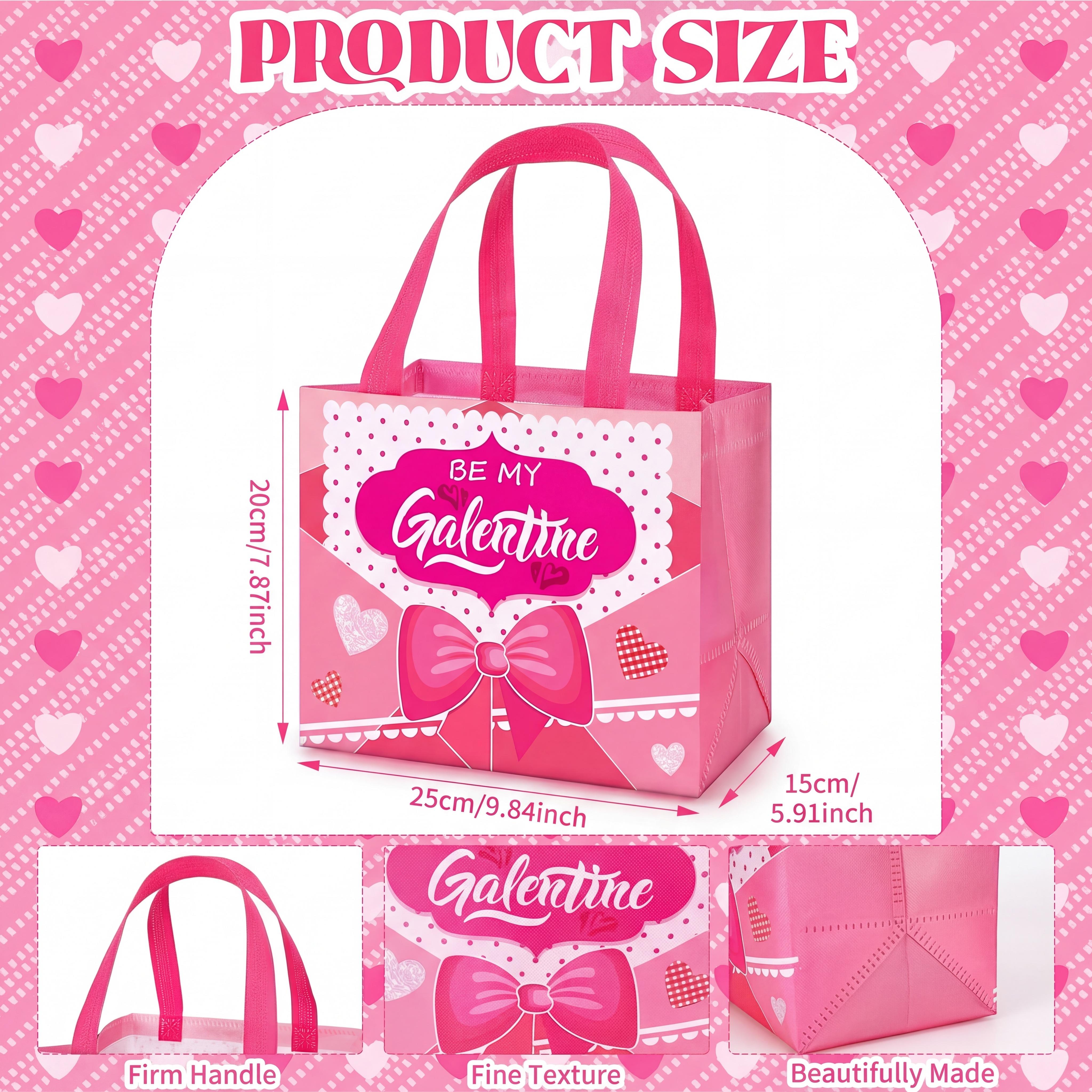48 Pcs Valentines Gift Bags Reusable Tote Bags Multifunctional Non-Woven Wrapping Bags Goodie Bags Appreciation Gift for Friends Teacher Students Office Employee Coworker,Galentine's Day Birthday Wedding School Classroom Party Gift,Valentine Gift Exchange