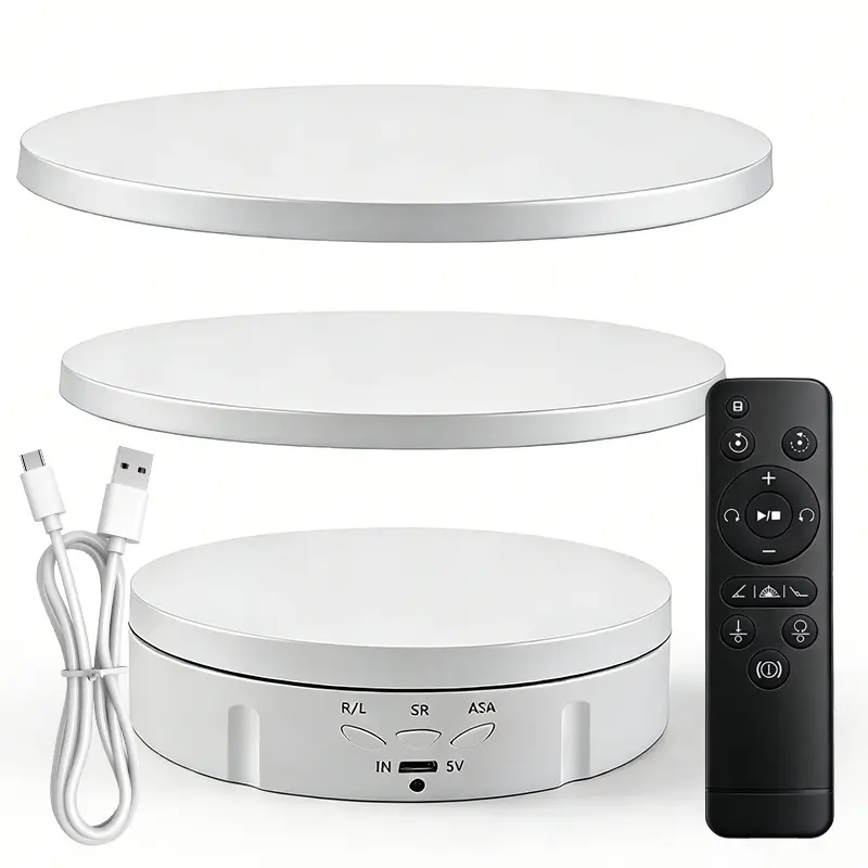 3 in 1 Electric 360 Degree Shooting Turntable with 3 Display Plates, Adjustable Speed and Angle Display Stand for Photography and Live Product Shows