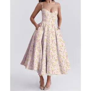 2024 New Summer High-Grade Princess Dress French Mesh Large Swing Double-Layer Sling Dress Women Casual Flower