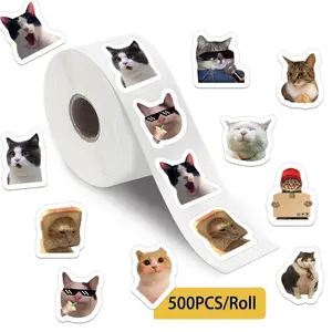 Cute Cat Face Sticker Roll – 500 Pieces Kawaii Cat Expression Stickers, Self Adhesive Decorative Labels for Journaling, Scrapbooking, Gift Wrapping & DIY Crafts