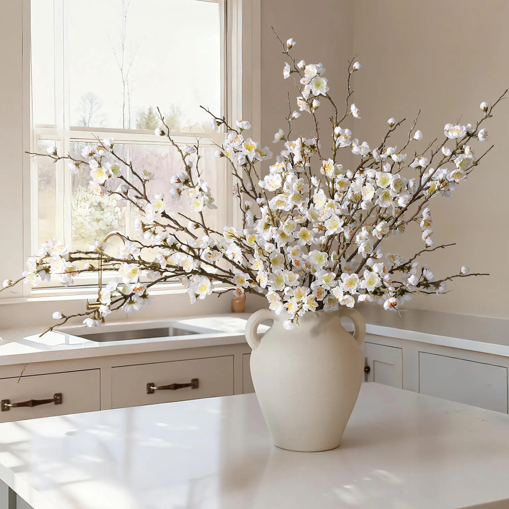 【Summer Deal】Silvanest 12-24Pcs 21.7in Silk Artificial Cherry Blossom Branches - Decorative Floral Ornaments, Fake Flower Decor for Home Table Centerpieces, Photo Props