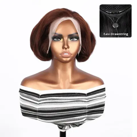 [$65] Suntuhair French Style Bob Human Hair Glueless Wig 10 Inches 13x4 Transparent Lace 250% Density Pre-C part Special Styled Wear Go Wig With Special Drawstring Beginner Friendly, Adjustable Human Hair