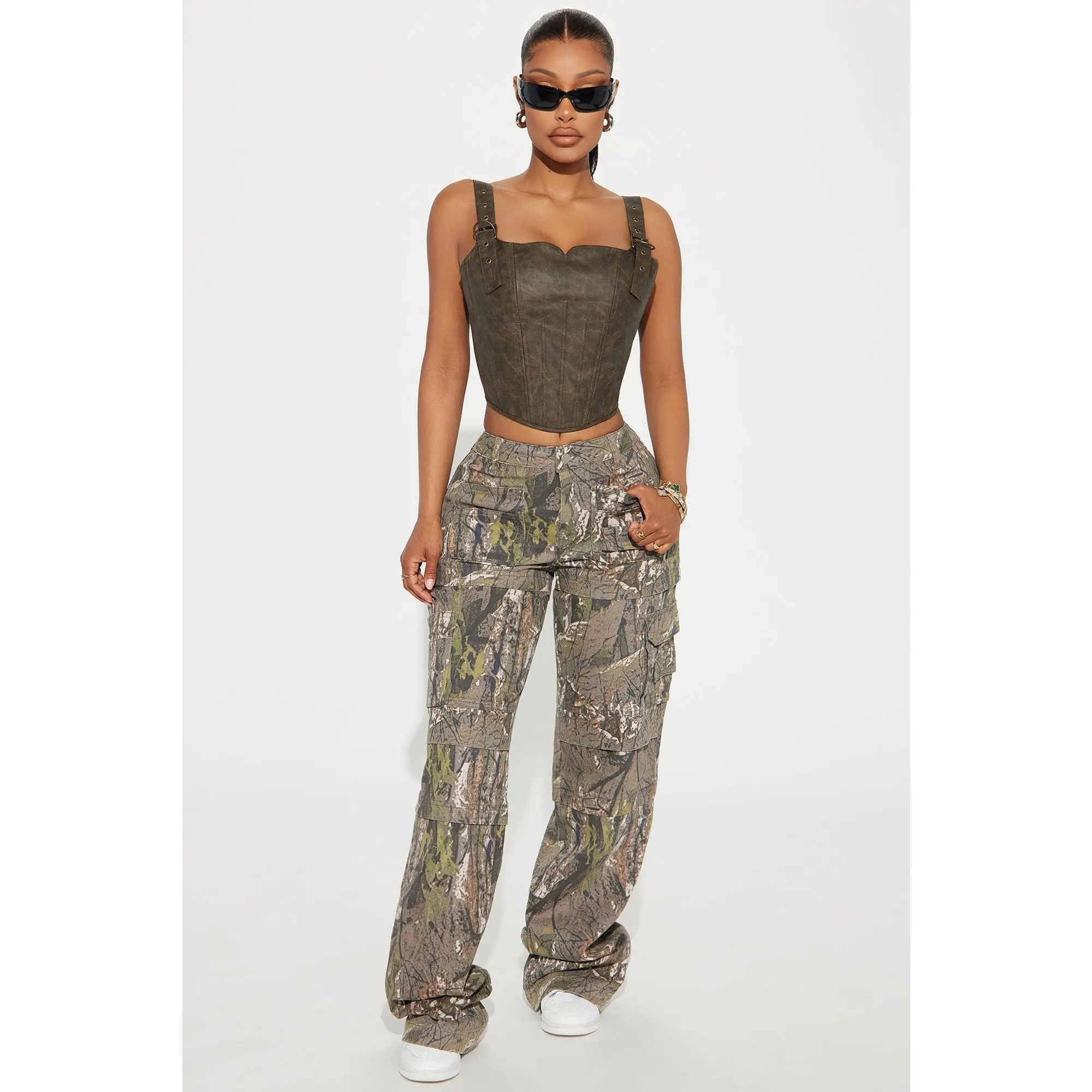 Tall Bree Camo Stretch Cargo Jean - Olive/combo