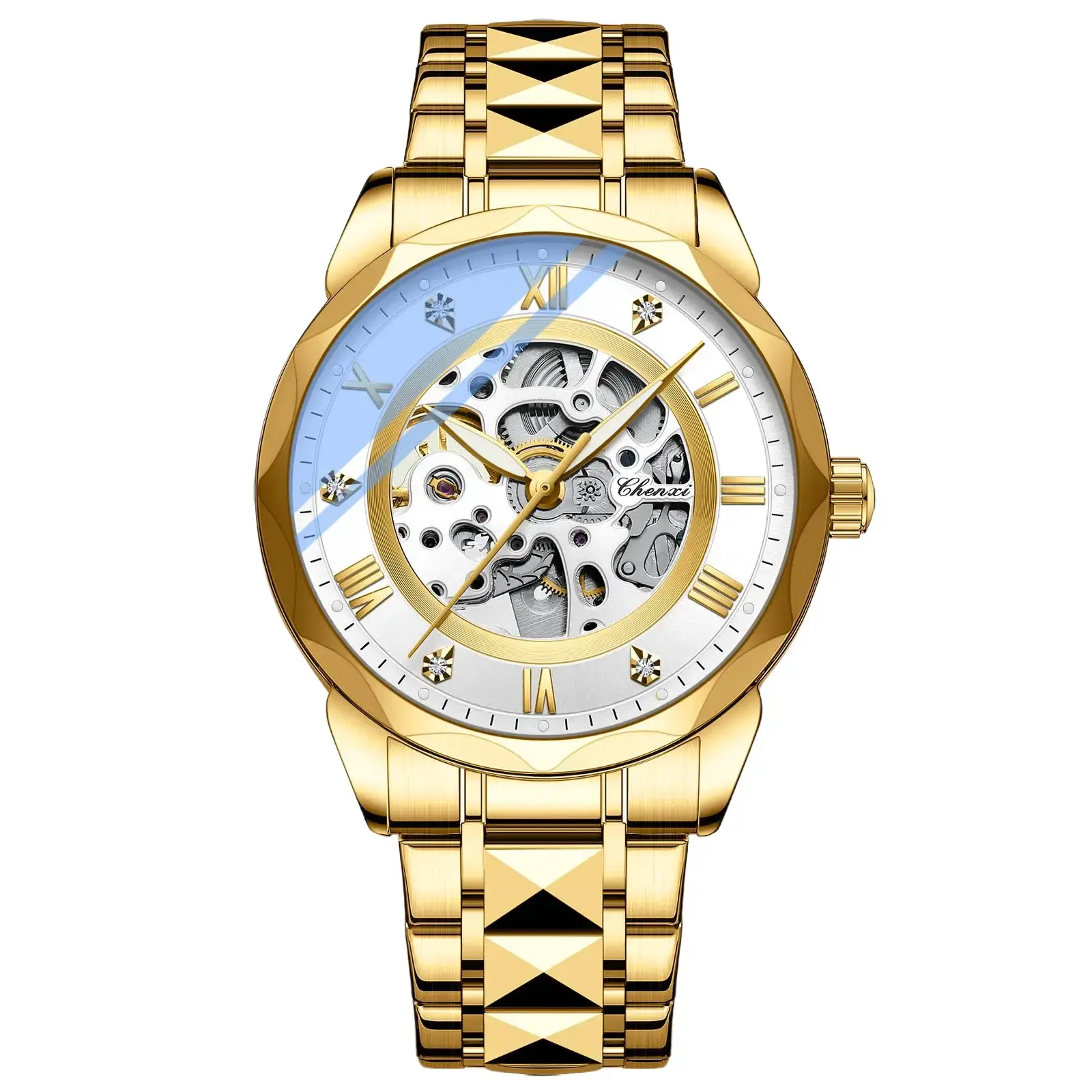 J-CHENXI 8820 Men’s Automatic Mechanical Watch Skeleton Dial Fashion Wristwatch