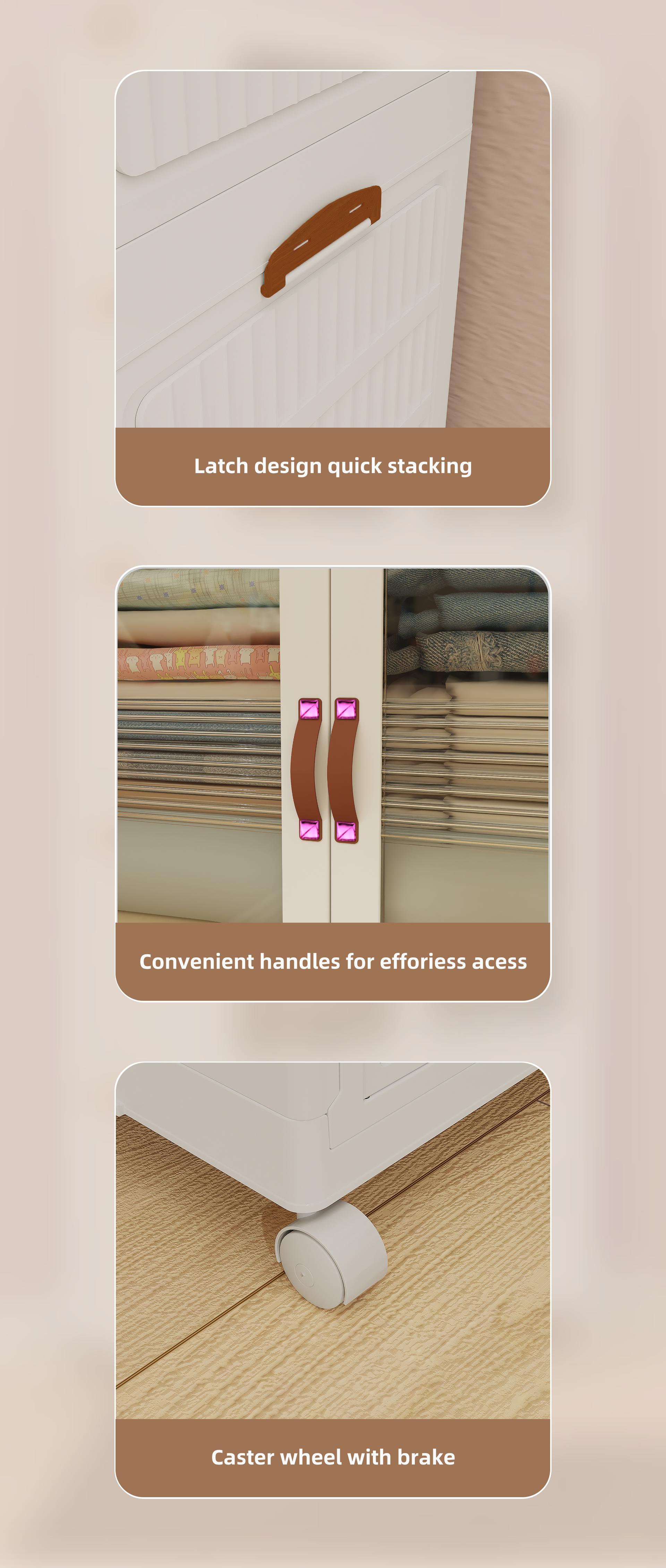 Easy-to-assemble plastic storage cabinet with lid | Divided compartments + large capacity + stackable and foldable design + with wheels | A mobile storage cabinet suitable for any home.