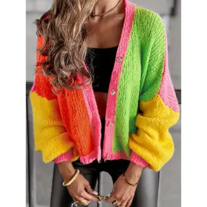 Women's Vintage Candy Color Knit Cardigan Sweater, Casual Loose-Fitting Open Front Pullover, Fall & Winter Fashion