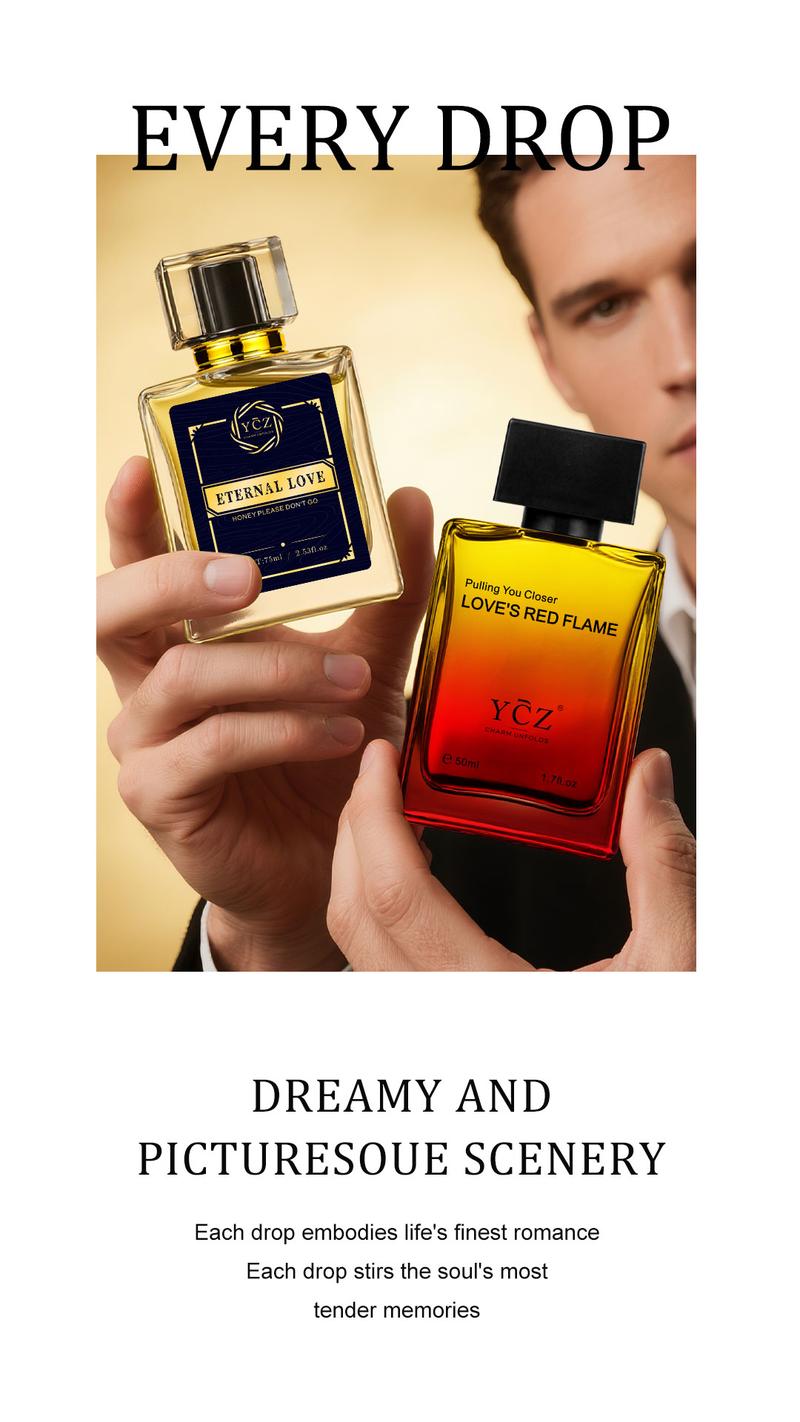 YCZ Men's Double Perfume Gift Set Eternal Love Spicy Woody EDP 75ml & Love's Red Flame Fruity Chypre EDP 50ml Long Lasting Fragrance Set with Exclusive Gift Box