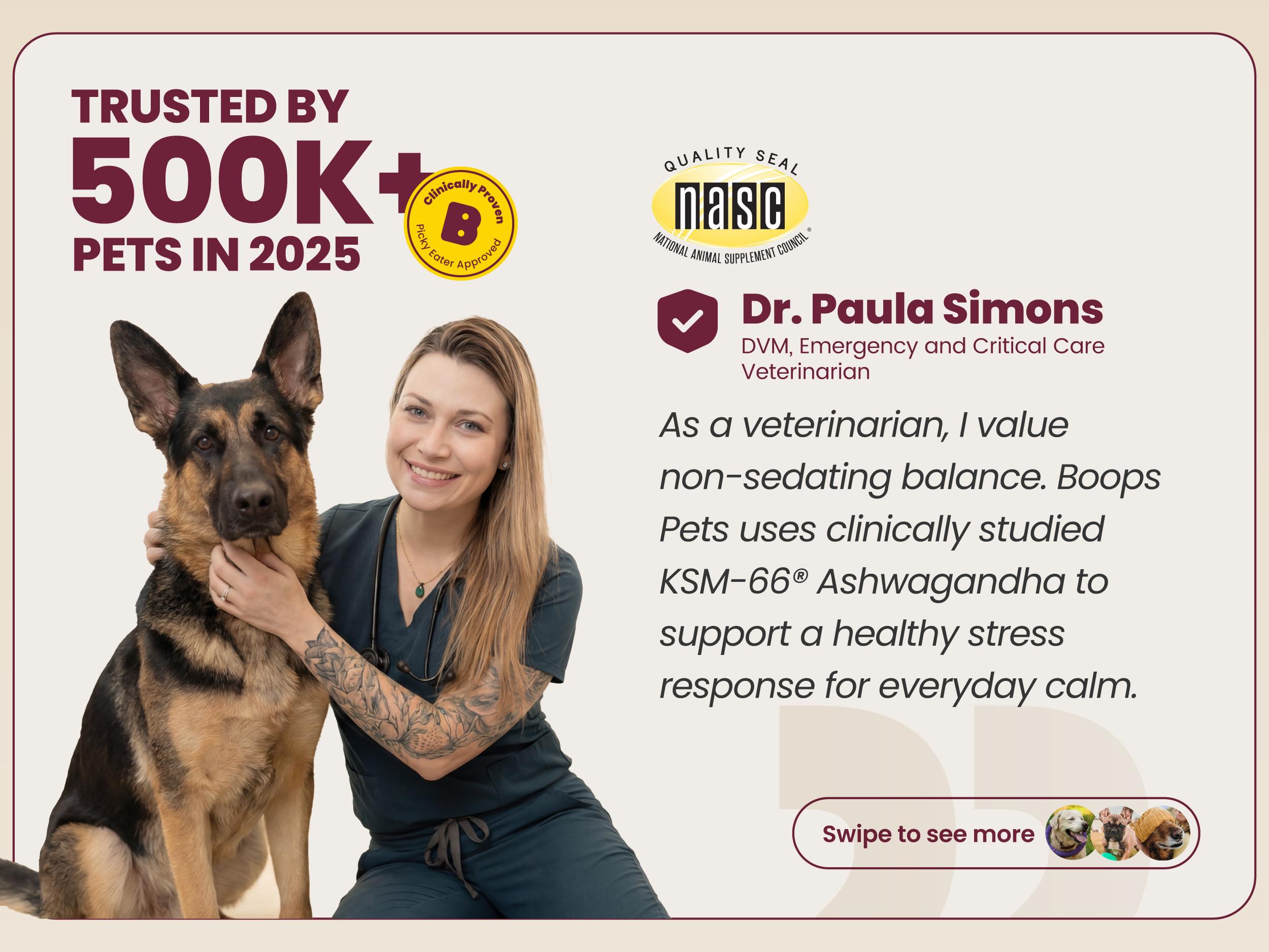 Boops Pets Calming Chews for Dogs – KSM-66 Ashwagandha, L-Theanine & Melatonin – Supports Relaxation & Calm Behavior – Great for Storms, Fireworks, Travel & Vet Visits – Turkey & Beef Flavor