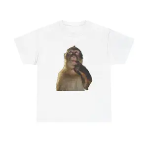 Unisex "Thinking Monkey" Funny Meme T-Shirt - Quirky Monkey Graphic Tee, 100% Cotton Crew Neck Short Sleeve, Humorous Casual Wear for Men & Women (S-5XL)