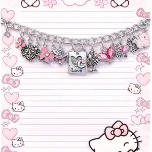 Pink Junky Freestyle Charm Bracelet with Assorted Charms and Silver Tone Chain for Fashion Accessories