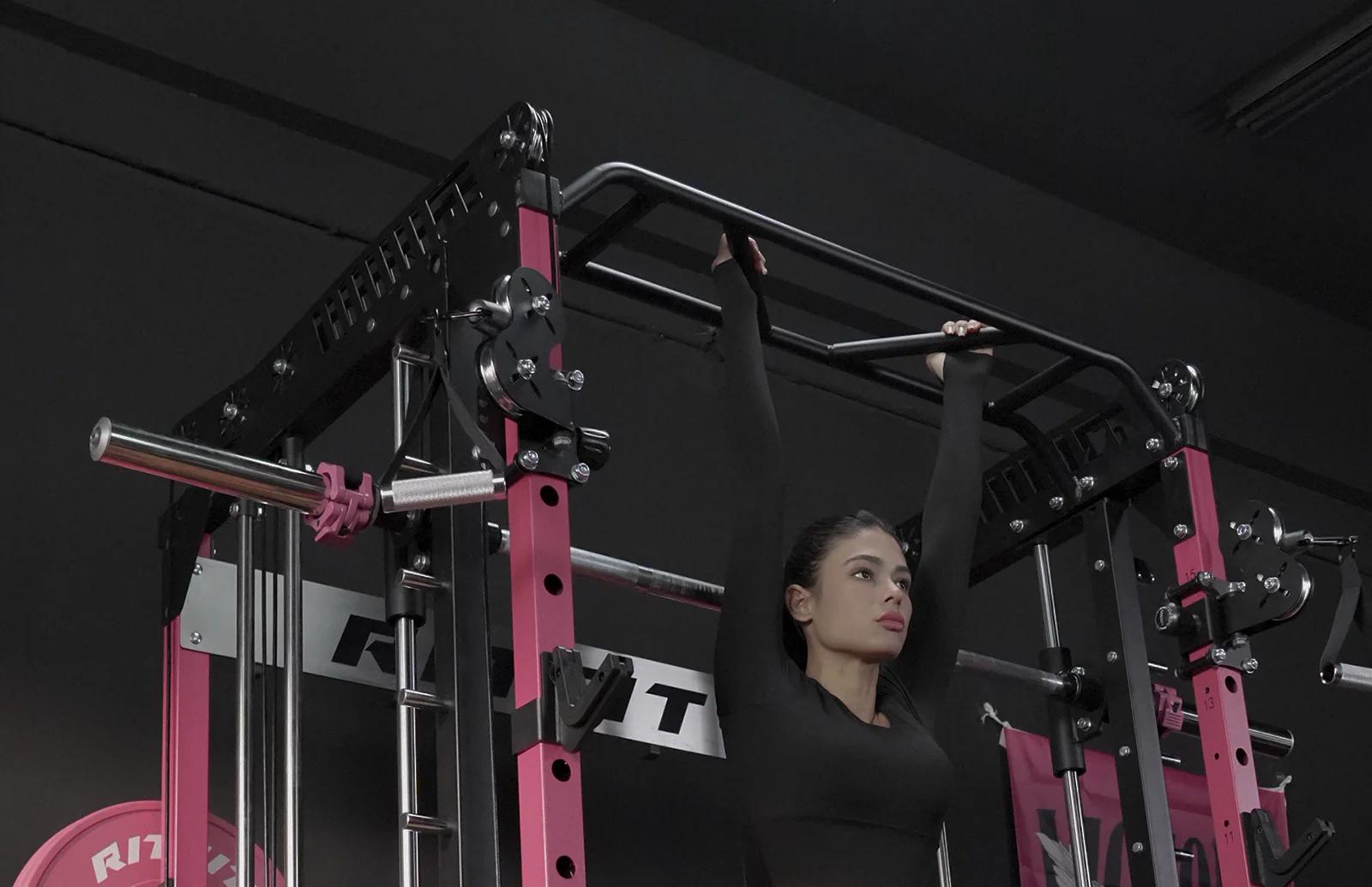 RitFit Pink M1 2.0 Pro Multi-Functional Smith Machine with Cable Crossover System & Squat Rack for Home Gym Multifunctional Workout Station Adjustable Workout Equipment