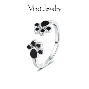 Lovely Paws Open Ring Cute Pet Paw Print Adjustable Couple Ring, Stylish and Casual Style Jewelry for Women, Special Memorial Gift Perfect for Pet Lover, Girls for Daily Wear, Valentine's Day Christmas Birthday Gift