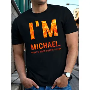 Michael Men's SUPERPOWER Performance T-Shirt - Sweat-Wicking Activewear with SUPERPOWER Print, Loose Fit Round Neck Casual & Gym Wear, Machine Washable (Original Name: Michael SUPERPOWER Fitted/Regular)