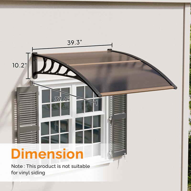 VINGLI Window Awning Door Canopy Exterior, Awnings for Doors Polycarbonate Cover Patio Door Awning Rain Snow Sunlight Protection Hollow Sheet (Brown Board & Black Bracket)