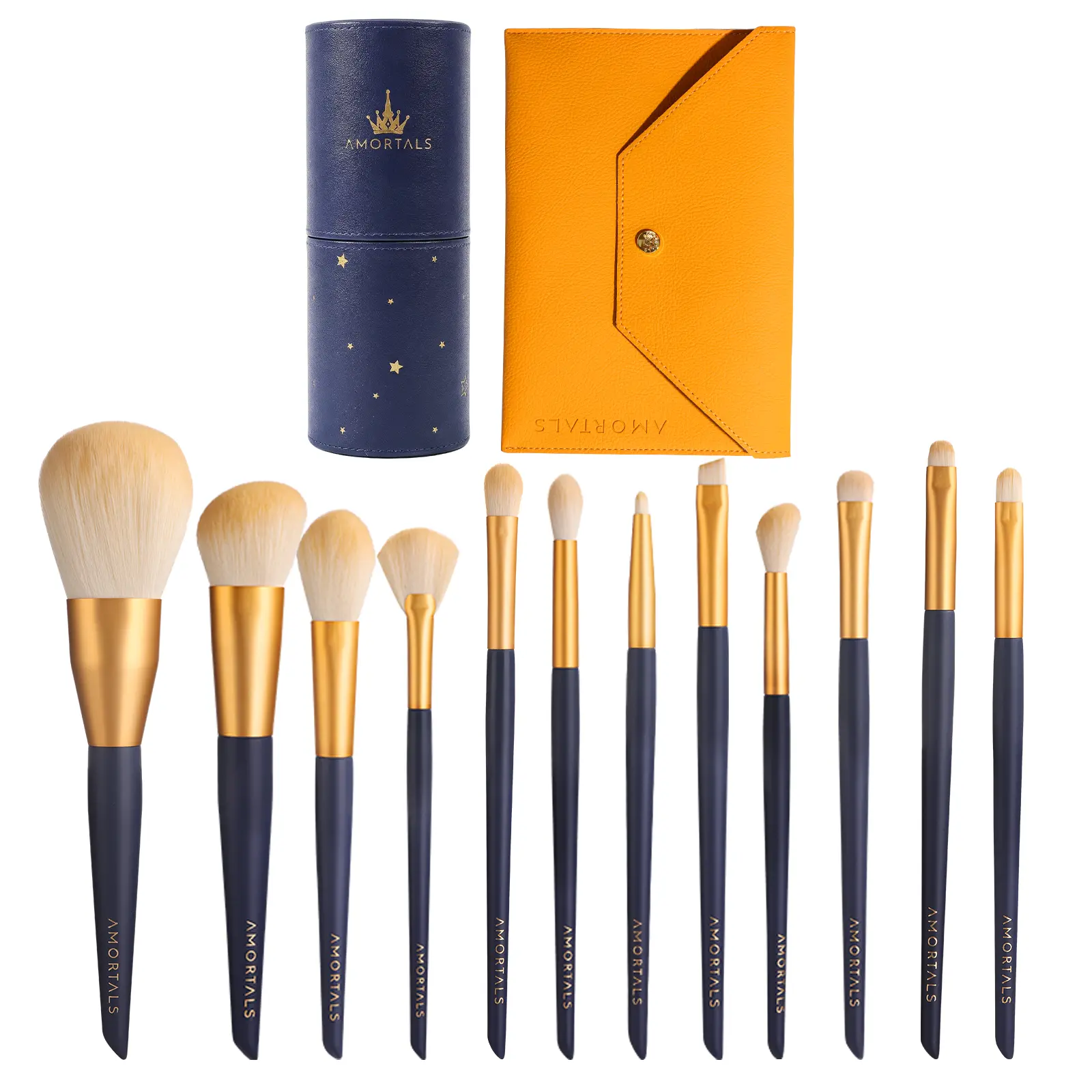 AMORTALS 12 Pcs Makeup Brush Set with Case - Premium Synthetic Foundation, Powder, Concealer, Eyeshadow Brushes, Vegan & Cruelty-Free