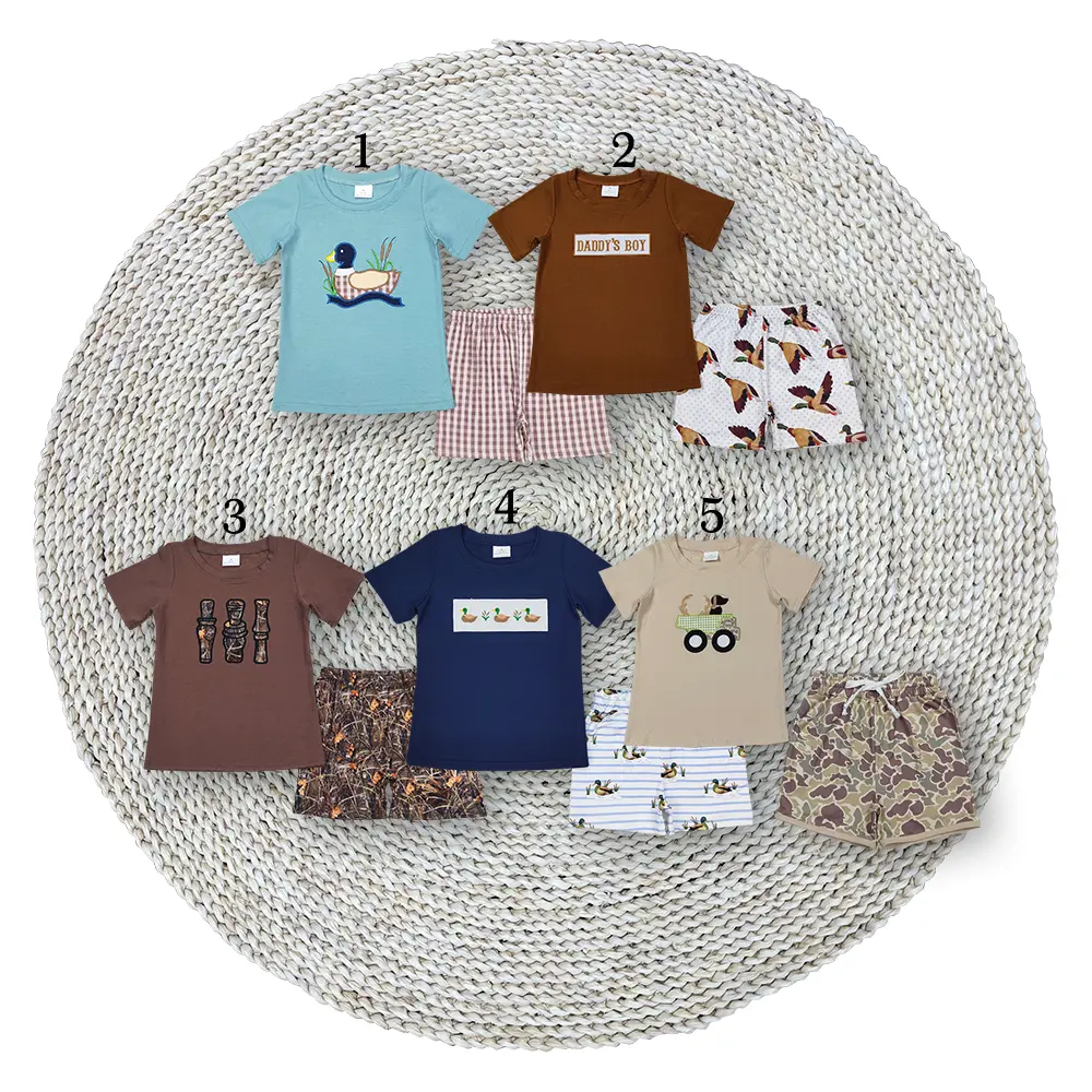 Boys Kids Baby Mallard Duck Call Embroidery Short Sleeve Hunting Shirt Elastic Waistband Shorts Outfits Sets