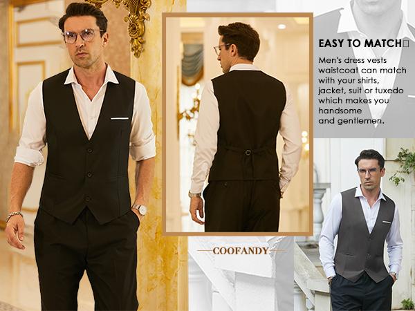 COOFANDY Men's Suit Vest Slim Fit Formal Dress Waistcoat Casual Business Vests for Suit or Tuxedo