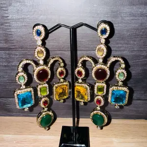 Waterfall Earrings with Multicolor Gemstones and Rhinestones for Elegant Fashion