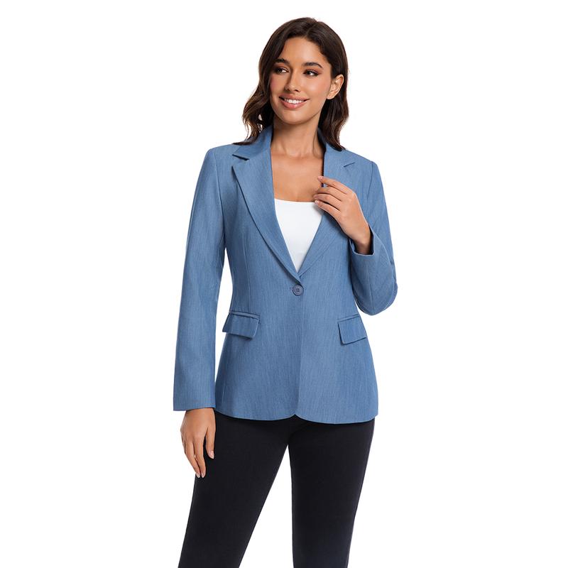 Women's Beige Business Casual Blazer Solid Color Work Jacket Lightweight Office Coat with Button Detail for Professional Spring Fall Outfits Chic Piece Collared Fitted Long Sleeve Minimalist Suits