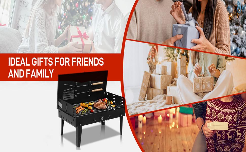 ROVSUN Portable Charcoal Grill, Outdoor Foldable BBQ Grill with Barbecue Accessories & Lid for Cooking Camping Picnic Hiking Beach Party Patio Smokers, Height Adjustable for 3 to 5 People