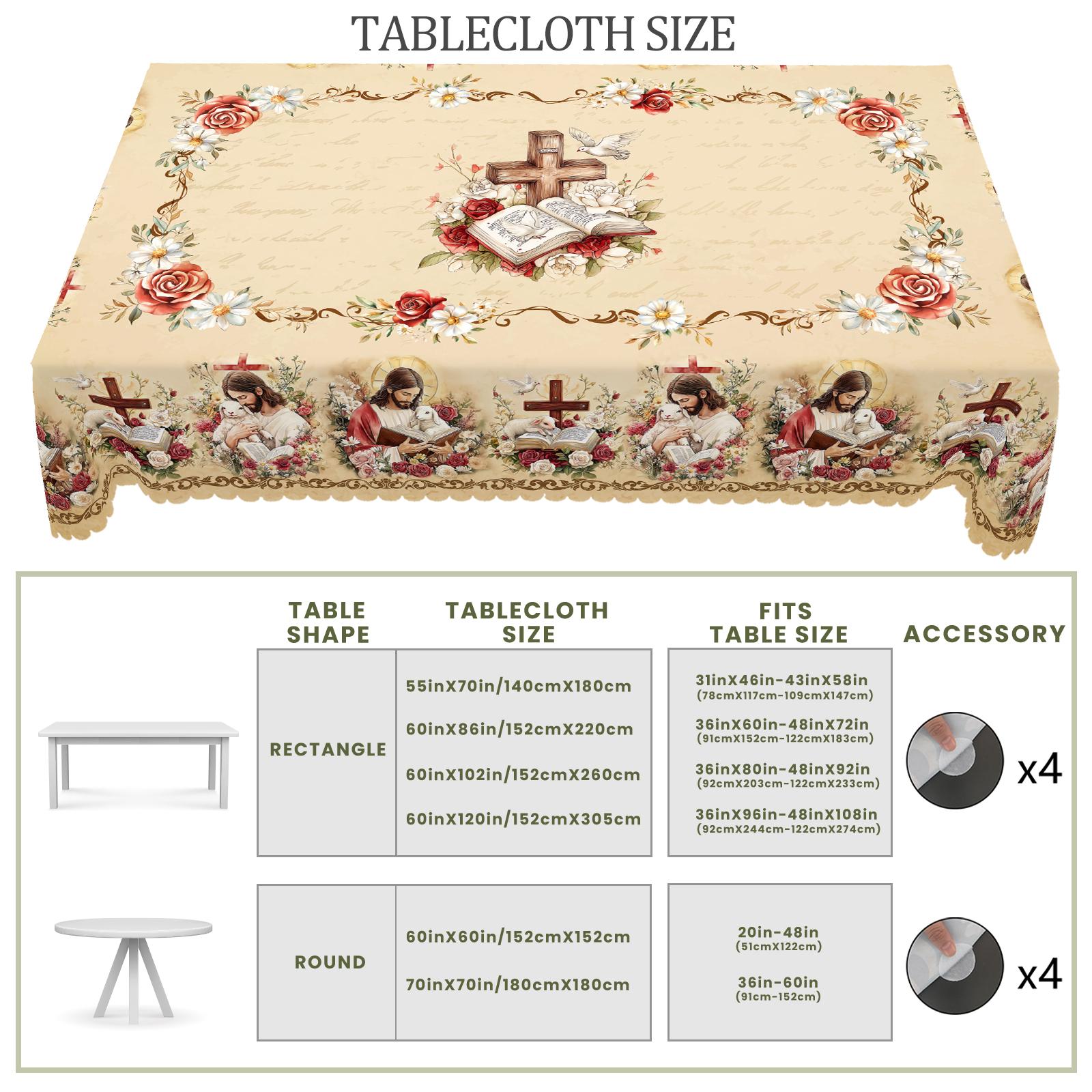 XEXSIN He is Risen Easter Tablecloth Party Decorations, Spring Floral Easter Cross Bible Tablecloth Rectangle/Round for Holiday Spring Farmhouse Kitchen Dining Table Decorations Indoor Outdoor
