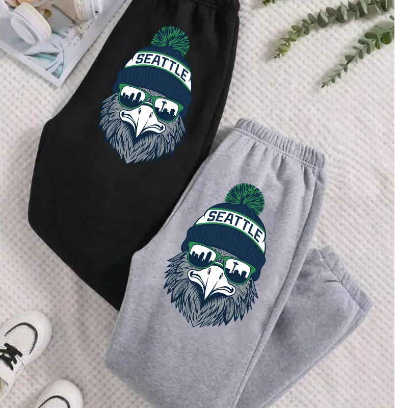 Seattle Football Vintage Sweatpants – Seahawk Mascot Sports Fan Pants, Unisex Game Day Graphic Top, Trendy Tailgate Gift