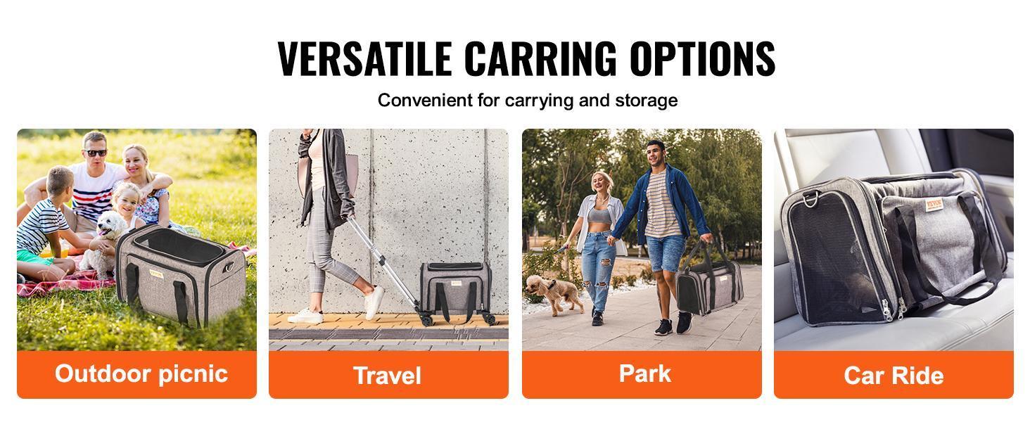 VEVOR Cat Carrier with Wheels, TikTokShopBlackFriday, Airline Approved Rolling Pet Carrier with Telescopic Handle and Shoulder Strap, Dog Carrier with Wheels for Pets, with 1 Folding Bowl