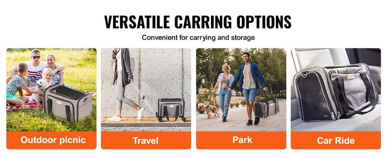VEVOR Cat Carrier with Wheels, TikTokShopBlackFriday, Airline Approved Rolling Pet Carrier with Telescopic Handle and Shoulder Strap, Dog Carrier with Wheels for Pets, with 1 Folding Bowl