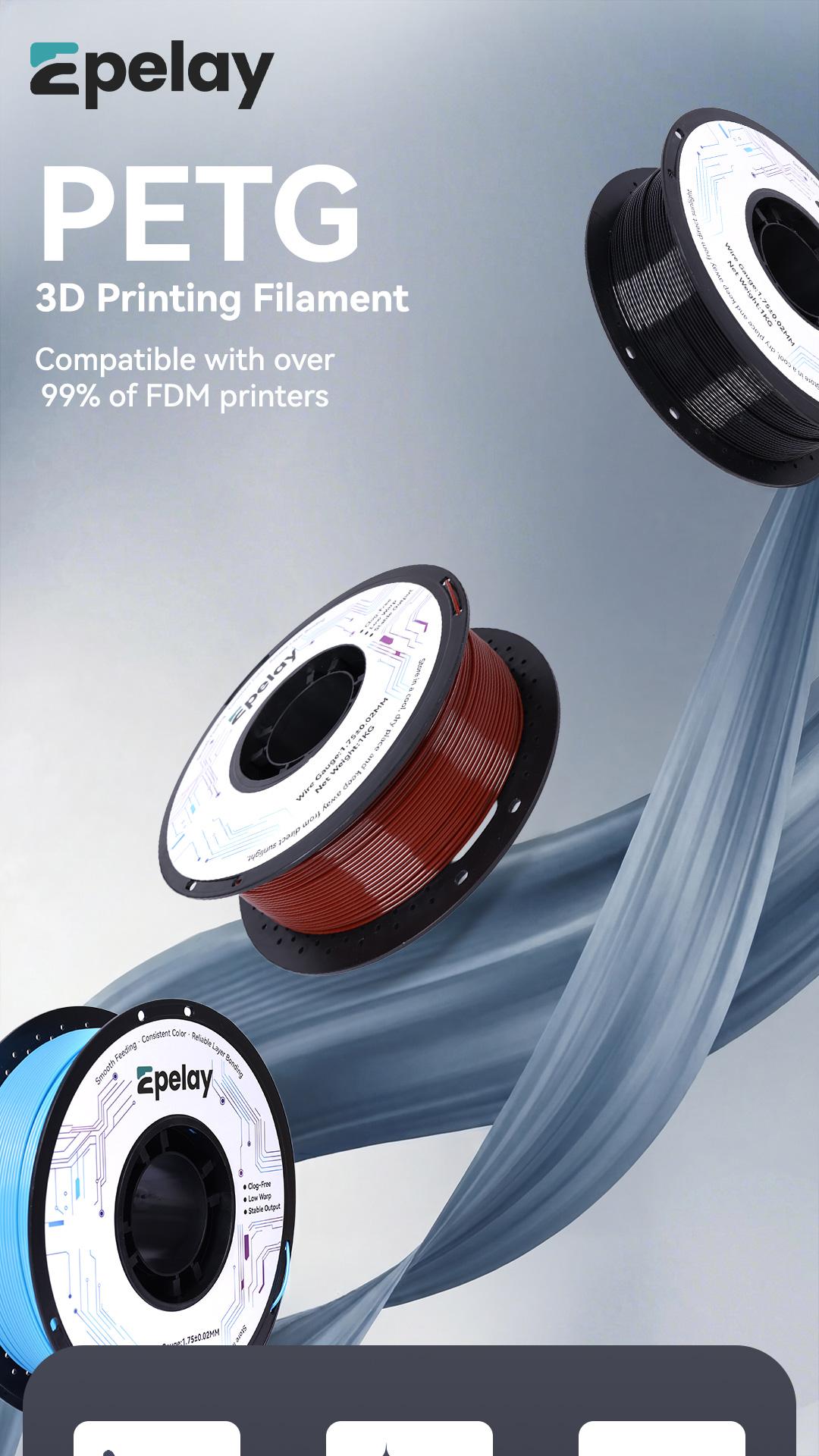 Epelay PETG 3D Printer Filament, 1.75mm, 1kg Black, Tough, Heat Resistant, Low Stringing, Mirror Gloss Smooth Prints, No Clogs, Compatible with FDM 3D Printers tiktokshopbacktoschool,back to school,back to school haul
