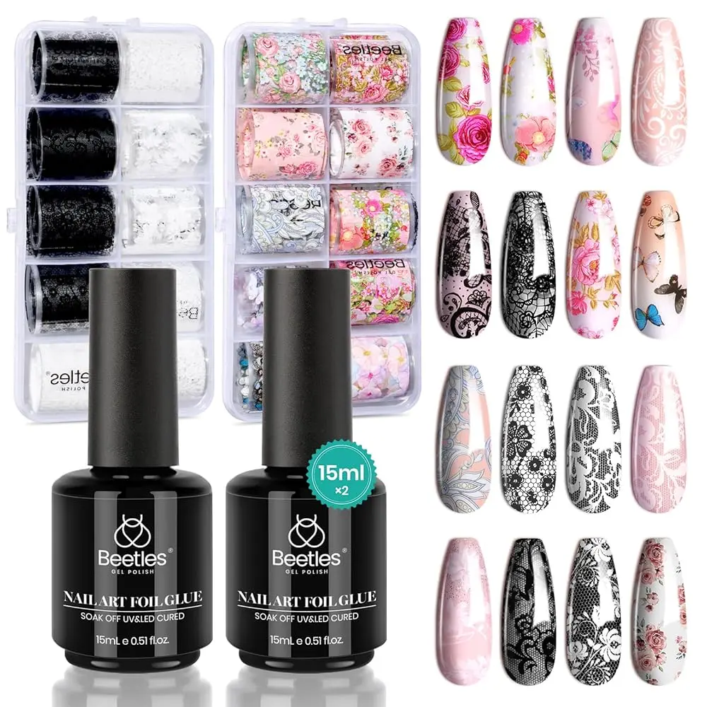Beetles Nail Foil Glue - [Some options only include glue, not foil.]Classic Lace Flower Butterfly Stickers for Nail Art DIY Manicure,  Gifts for Women  mothersdaygift Spring Nail Summer Nail Vacation Nail #SummerVibes