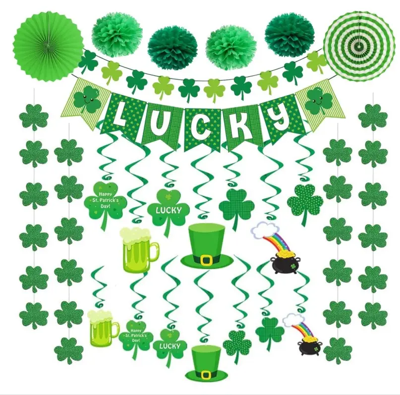 40ct St. Patrick's Day Decorations Kit, Hanging Swirls, Banner, Shamrock Garlands for St. Patrick's Day Decor, Saint Patrick's Day Party Favor