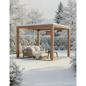 Louvered Pergola 10 ft x10', Outdoor Pergola with Adjustable Louvered Roof, Reinforced Aluminum Frame, Integrated Drainage System, Hardtop Gazebo for Patio, Deck, Wood Grain