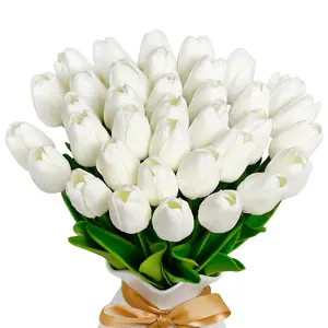 VIKINGS PANDA 36 PCS Tulips Artificial Flowers 13" PU Fake Flowers for Easter Mother's Day Wedding Home Decor