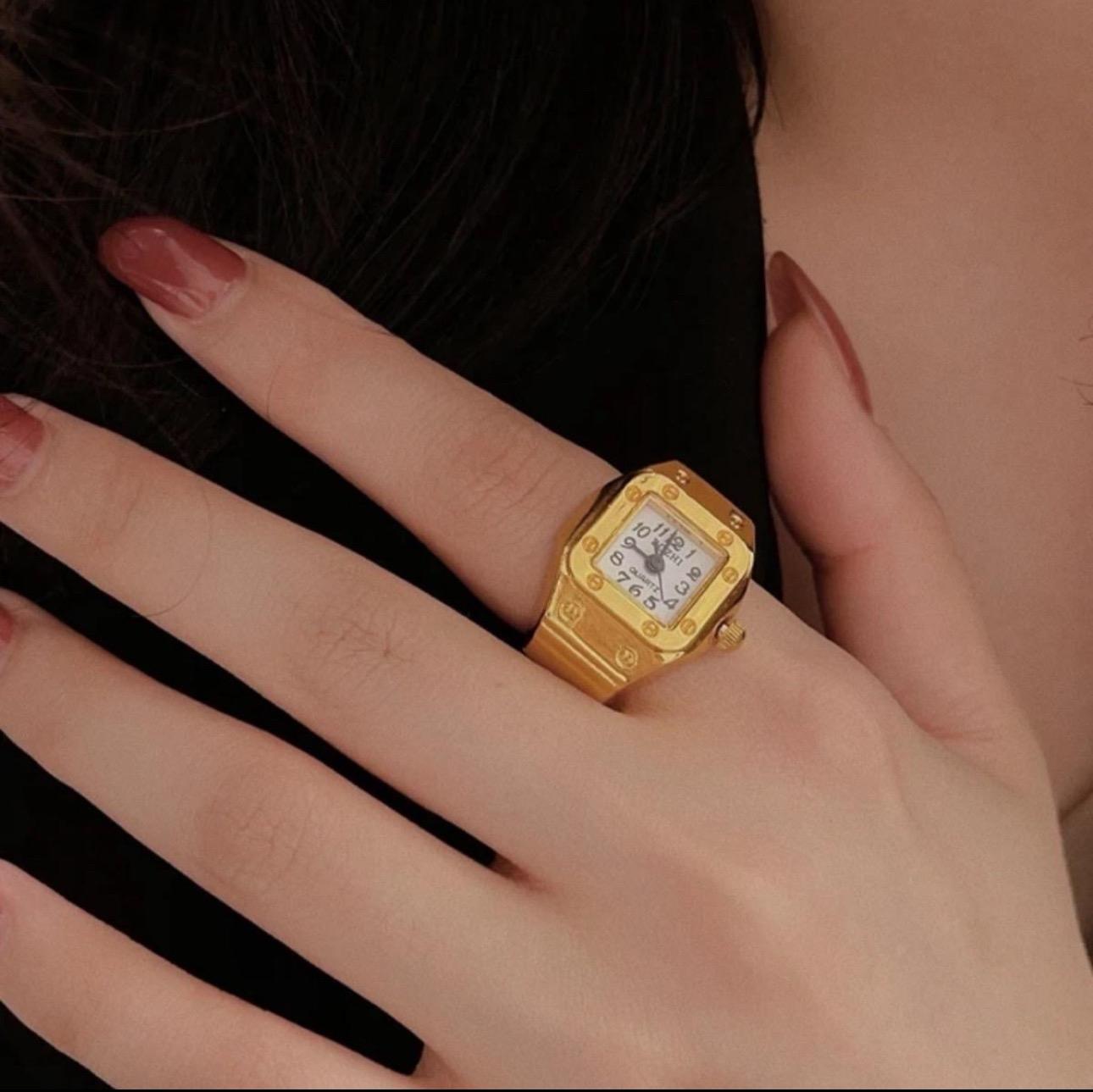 Mini Clock Watch Rings - Sleek Minimalistic Design Adjustable Strap Accurate Time Display Stylish Accessory for Everyday Use or Gift