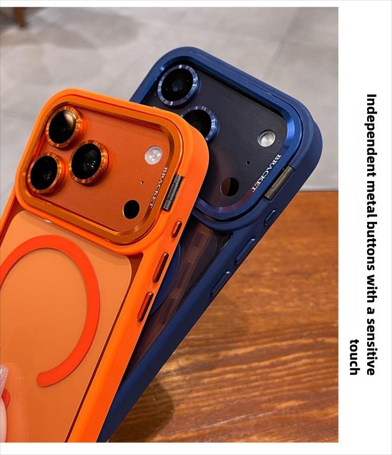 iPhone 17/16 Max/Pro Magnetic Phone Case with Lens Stand, Military-Grade Protection, Drop-Resistant, Black Silicone, Wireless Charging Compatible