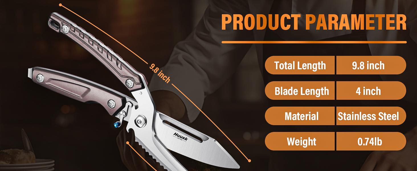 【February Faves】Huusk-7in1 Versatile Kitchen&Outdoor Stainless Scissors – Heavy Duty Poultry &Meat Shears for Chicken, Turkey, Fish & BBQ  Serrated Blade, Peeler, Bottle&case Opener, Detachable  Design, Safety Lock ,Holiday Gift Idea