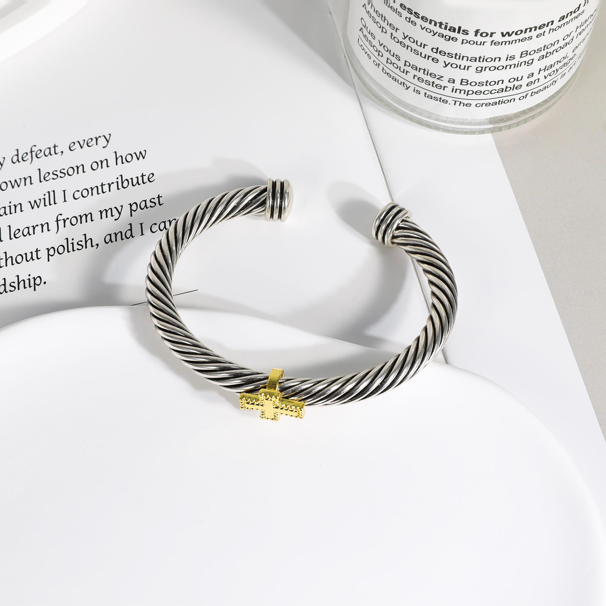 Mytys Elegant Stackable Cuff Bracelets for Women Gorgeous Twisted Cable Adjustable Copper Jewellery Accessories Hypoallergenic Trendy For All Match Faith Wear Jewelry