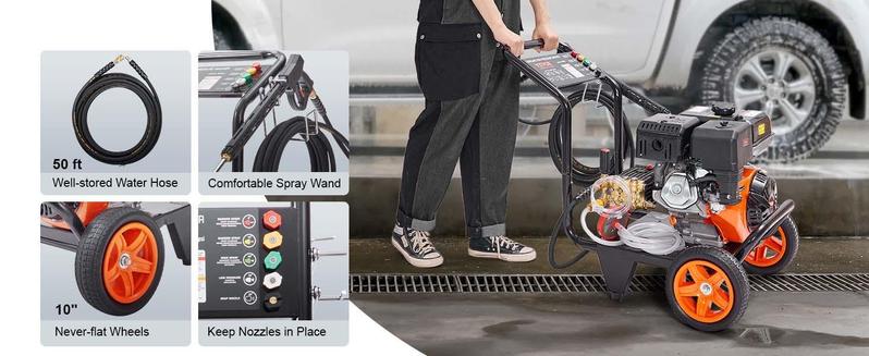 VEVOR Gas Pressure Washer, TikTokShopBlackFriday, Max 4400 PSI 4.0 GPM, Gas Powered Pressure Washer with Copper Pump, Spray Gun and Extension Wand, 5 Quick Connect Nozzles, for Cleaning Cars, Homes, Driveways, Patios
