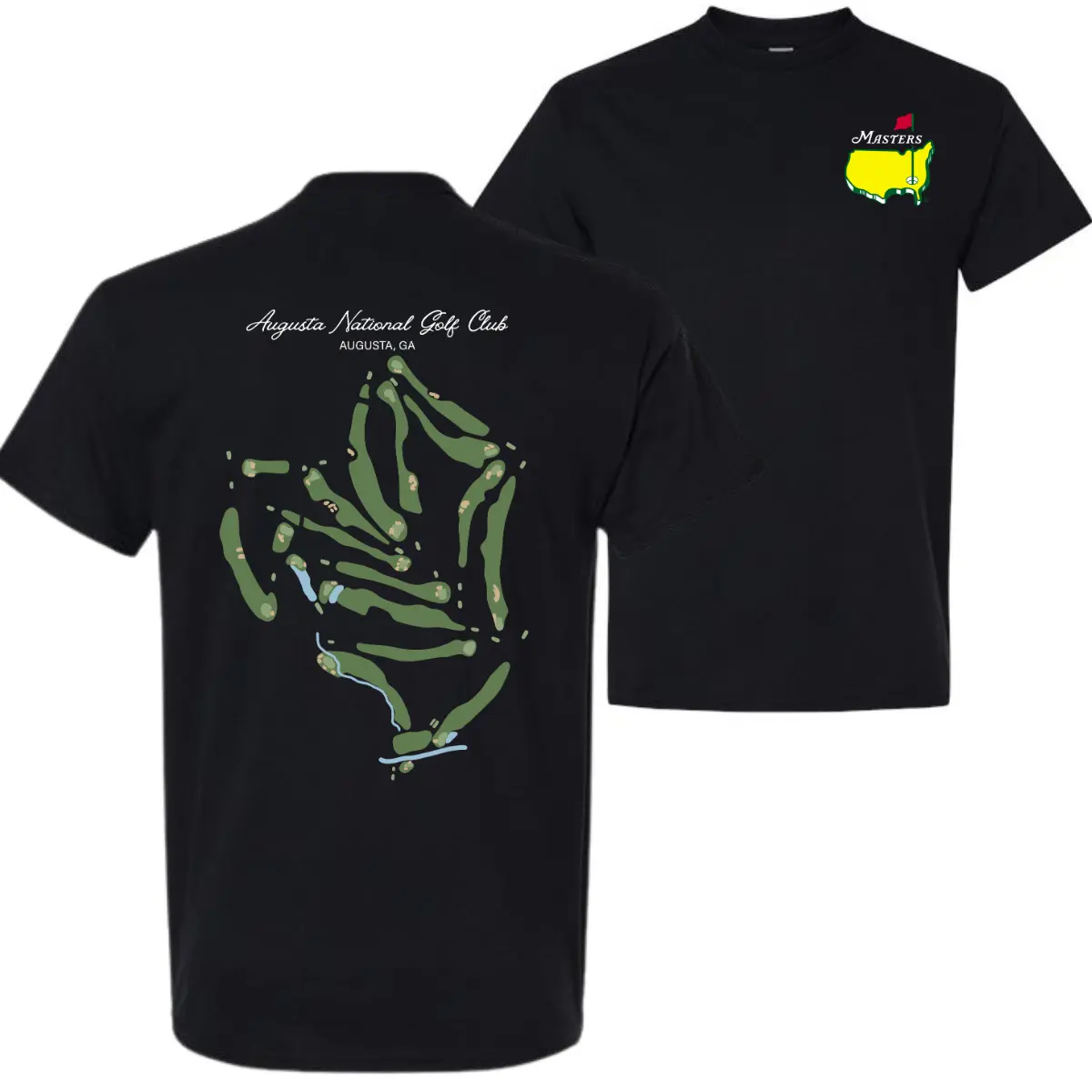 Augusta National Golf Course Map T-Shirt – Vintage Masters Tournament Graphic Tee, Unisex 100% Cotton Golf Shirt for Men and Women, Breathable Casual Sportswear, Classic Golf Lover Gift
