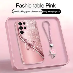 Suitable for [Galaxy S22 Ultra 5g] high-end women's phone case🤩，a free four-leaf clover ，the pattern is printed, not glitter simple printed butterfly design is included,drop-resistant and fingerprint-proof YM99