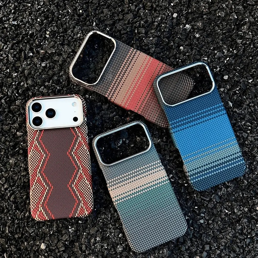Gradient Kevlar Texture Magnetic Phone Case For iPhone 12 13 14 15 16 17 Promax/Plus/Air/Pro projector 4k iphoone 17 phone case iphone cases, MagSafe Compatible Anti-Fingerprint Hard Cover