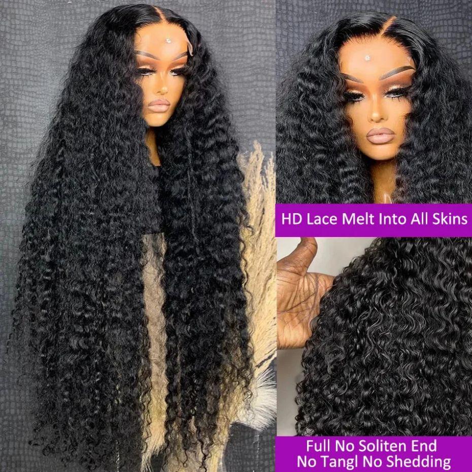 Bling Hair 13x4 Lace Frontal Wigs Human Hair Kinky Curly Frontal Wig Deep Wave 13x6 Lace Front Wigs Pre Plucked For Women Natural Black Color