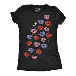 Womens Funny T Shirts Falling Glitter Candy Hearts Cute Valentines Day Tee For Ladies Funny Womens T Shirts Cute Vintage Fashion Casual Ladies T-Shirt Gift Love Tops for Women Women's Novelty Tees Black -