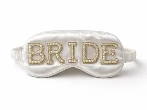 Bride Eye Mask White Soft Fabric Pearl Design Sleep Mask for Wedding, Bridal Shower, Bachelorette Party, Honeymoon, Relaxation and Travel Gift
